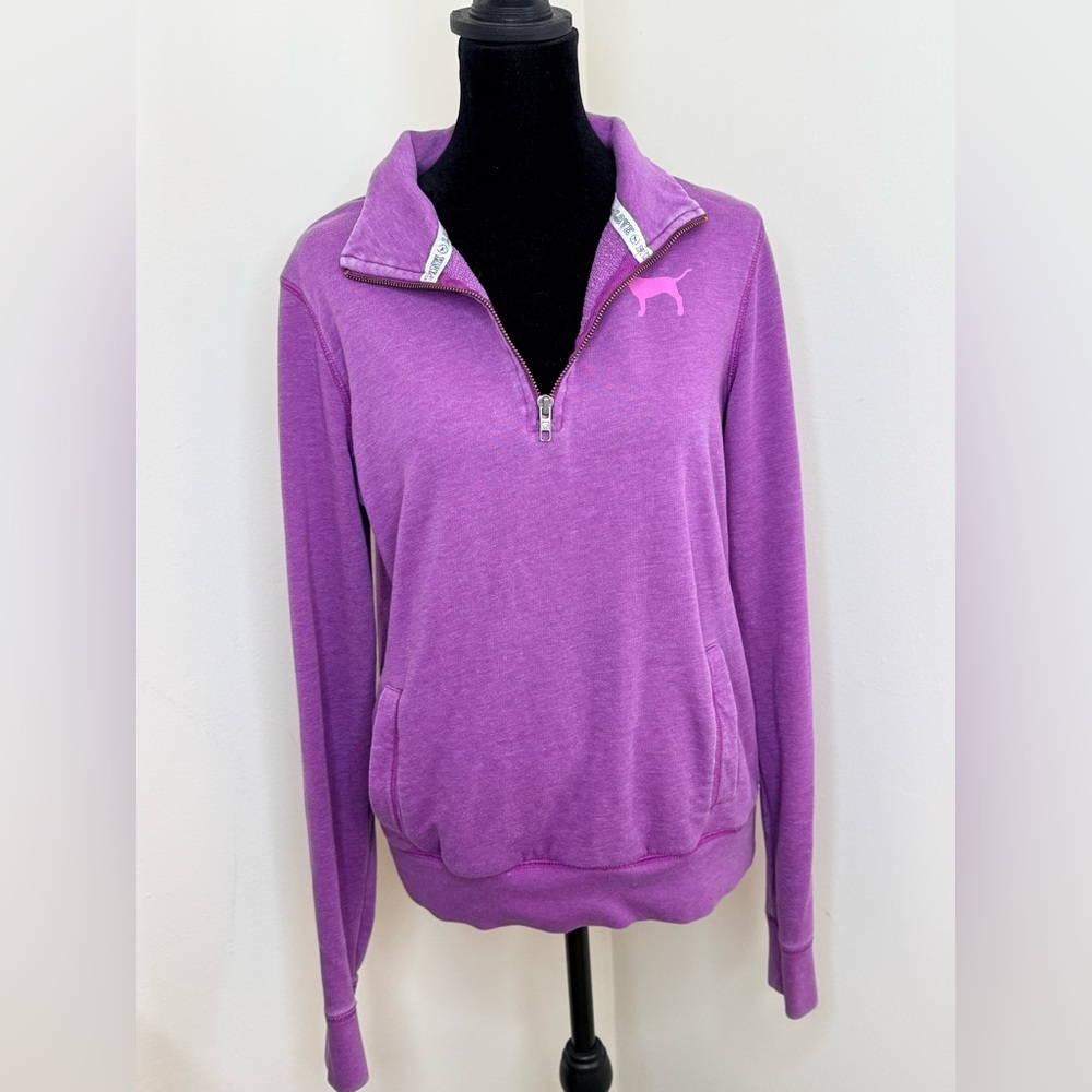 Victoria’s Secret Pink Vintage Y2K 1/4 zip pullover kangaroo pocket purple small - Picture 4 of 8